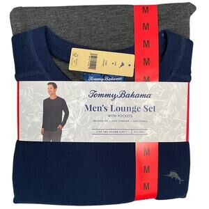 Tommy Bahama Lounge Set Mens M Long Sleeve Blue Gray Waffle Thermal Top Pockets